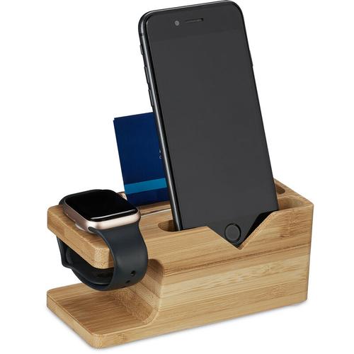 Relaxdays - Ladestation, für Apple Watch & iPhone, Bambus, HxBxT: 6 x 14 x 6,5 cm, Handy-Station &