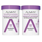 (2 Pack) Almay Biodegradable Longwear & Waterproof Eye Makeup Remover Pads Hypoallergenic Cruelty-Free Fragrance-Free 80 Pads