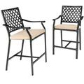 Topbuy 2 Piece Patio Bar Height Chairs Outdoor Bar Steel W/ High-Density Seat Cushions Cozy Footrest Heavy-Duty Steel Frame Outside Bar Chair