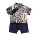 KmaiSchai Designer Toddler Boys Clothes Kids Toddler Boy Clothes Short Sleeve Leaves Printed Lapel Buttons Shirt Pockets Shorts Set Gentleman Outfits Set 5Month Baby Clothes For 5 Year Old Boys Have