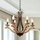 Cusp Barn French Country 6-Light Black Metal Finish Chandelier with Wood Accents Weathered Wood