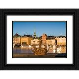 Bibikow Walter 14x11 Black Ornate Wood Framed with Double Matting Museum Art Print Titled - Sweden-Stockholm-Gamla Stan-Old Town-old town skyline and crown on the Skeppsholmsbron bridge