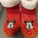 Disney Shoes | Disney Store Mickey And Minnie Mouse Boot Slippers Ladies Size 5/6 Red | Color: Red/White | Size: 5/6