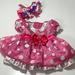 Disney Costumes | Disney Princess Baby Pink Dress Size 3/6 M With Elastic Wide Headband Bow | Color: Pink/White | Size: 3/6m