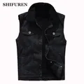 WinterFUREN-Veste en jean en coton pour homme veste en denim noir gilet de cow-boy souriant