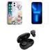 Accessories Bundle Pack for iPhone 14 Plus Case - Heavy Duty Case (Wild Pink Cute Floral) Screen Protectors Premium Wireless Earbuds TWS with Charging Case