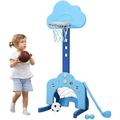 Kids Basketball Hoop Toddler Sports Activity Center w/ 5 Adjustable Height Levels Basketball Soccer Golf Game Set Indoor Outdoor Basketball Hoop Set Best Gift for Baby Infant