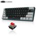 60 Percent Mechanical Gaming Keyboard Black Gaming Keyboard with Red Switches Detachable Type-C Cable 60% Mini Keyboard with Powder Blue Light for Windows/Mac/PC/Laptop - Gray & Black/Red Switches