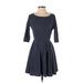 Puella Casual Dress - A-Line Scoop Neck 3/4 sleeves: Blue Print Dresses - Women's Size X-Small Petite