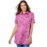 Plus Size Women's Perfect Printed Short-Sleeve Polo Shirt by Woman Within in Peony Petal Paisley (Size 3X)