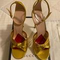 Gucci Shoes | Gucci Leather Printed Sandals | Color: Gold/Red | Size: 37