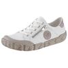 Schnürschuh RIEKER, Damen, Gr. 37, weiß (weiß, taupe), Leder, unifarben mit Farbeinsatz, sportlich, Schuhe Damenschuh Freizeitschuh Halbschuh Schnürschuh, mit Zierreißverschluss, Freizeitschuh, Halbschuh, Schnürschuh, Topseller