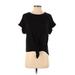 Agnes & Dora Short Sleeve T-Shirt: Crew Neck Covered Shoulder Black Print Tops - Women's Size Small