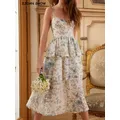 Robe longue Sexy à fleurs imprimé fleurs oreilles en bois volants ourlet fente écharpe col en