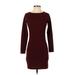 MNG Casual Dress - Bodycon Crew Neck 3/4 sleeves: Burgundy Color Block Dresses - Women's Size 4