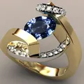Bague de mariage en pierre bleue pour femme document en or exquis incrusté de blanc bijoux de