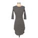 Charlotte Russe Casual Dress - Bodycon Crew Neck 3/4 sleeves: Black Print Dresses - Women's Size X-Small