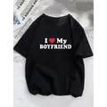 T-shirt graphique I Love My Boyfriend pour femmes et filles Streetwear décontracté Vêtements