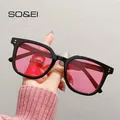 SO&EI Fashion Square Sunglasses Women Clear Ocean Lens Shades UV400 Men Retro Rivets Decoration