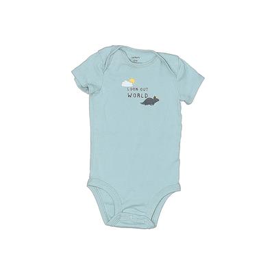 Carter's Short Sleeve Onesie: Blue Print Bottoms - Size 6 Month