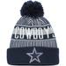 Youth New Era Navy Dallas Cowboys Striped Cuffed Knit Hat with Pom