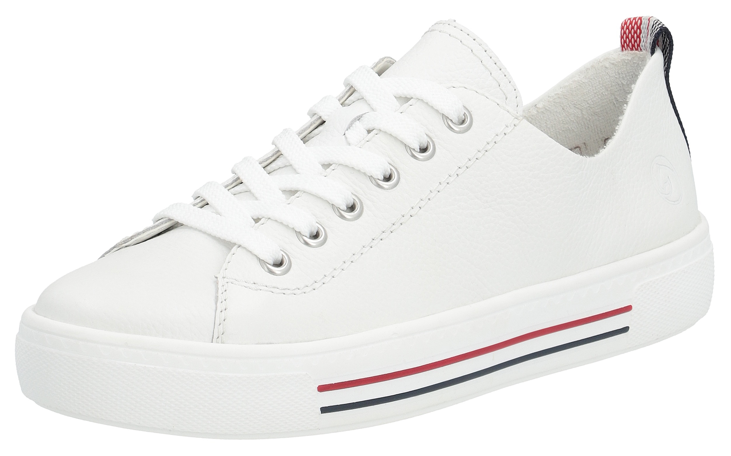 Plateausneaker REMONTE, Damen, Gr. 42, weiß, Leder, unifarben, Schuhe Plateausneaker, mit herausnehmbarer Einlage, Freizeitschuh, Halbschuh, Schnürschuh