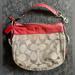 Coach Bags | Coach F12657 Zoe Medium Hobo Bag Purse Khaki Jacquard Red Leather Classic | Color: Red/Tan | Size: Os