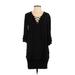 Bailey 44 Casual Dress - Shift Plunge 3/4 sleeves: Black Print Dresses - Women's Size Small