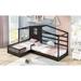 Twin Size Wood House Bed, 2 Twin Solid Bed L Structure with Fence & Slatted Frame