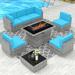 8 Piece Patio Furniture Set with 44 Propane Gas Fire Pit Table Outdoor Sectional Conversation Set Wicker Rattan Sofa Set with Coffee Table