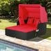 Gymax Patio Hand-Woven PE Wicker Daybed Outdoor Loveseat Sofa Set w/ Red Cushions