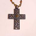 Nine West Jewelry | *New* Nine West Antique Look Cross With Colored Rhinestones/Beads | Color: Gray/Green | Size: 16" Chain. Cross 1.5" X 2"