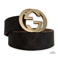 Gucci Accessories | Authentic Gucci Brown Bronze Gg Canvas Leather Gold Interlocking G Buckle Belt 8 | Color: Brown | Size: 85/34