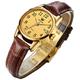 OLEVS Women's Business Dress Watches for Ladies Female Brown Leather Strap Big Face Dress Analog Quartz Wrist Watch with Calendar Day Date Waterproof Luminous Gift Classic Casual Retro Band, gold