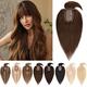 S-noilite Hair Toppers for Thinning Hair Women Real Hair with Bangs, Human Hair Extensions With Fringe Clip in Toupee Silk Base Hair Pieces 130% Density (6 Inch, 4 Medium Brown)