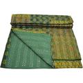 INDOCRAFTS Indian Kantha Quilt (Green, Single)