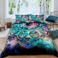 Bohemian Bedding Set Mandala Duvet Cover Set King Size For Kids Girls Women Lotus Floral Tie Dye Comforter Cover Exotic Tribal Boho Style Bedspreads Cover With 2 Pillow Cases Colorful Teal Red