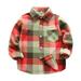 JDEFEG 4T Boy Long Sleeve Kids Toddler Flannel Jacket Plaid Long Sleeve Lapel Button Shacket Baby Boys Girls Shirt Top Coat Outwear Tees Big Boys Polyester Orange 120