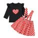 Dezsed 6M-4Y Newborn Baby Girl Valentine s Day Outfit Fashion Kids Cute Long Sleeve Sweet Heart Print Ruffles Strap Skirt Suit Girls Boutique Outfits Clearance