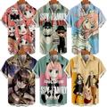MLFU Anime Mens Button Down Short Sleeve Tees Comfortable Breathable Tops Size 100-170/XXS-8XL