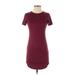 Tic Crew Neck Short sleeves: Toc Casual Dress - Bodycon Crew Neck Short sleeves: Burgundy Print Dresses - Women's Size Small