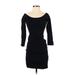 H&M Casual Dress - Bodycon Boatneck 3/4 sleeves: Black Print Dresses - Women's Size Small