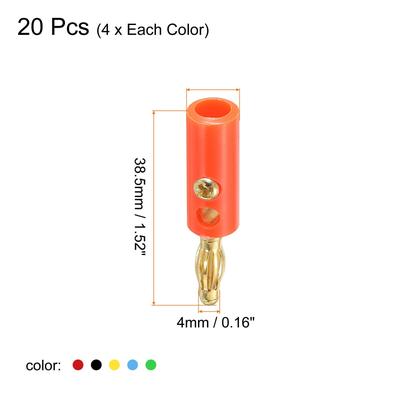 Speaker Banana Plugs Connector Jack Connector 4mm Nickel-Plated Alloy 20Pcs - Red, Black, Yellow, Blue, Green