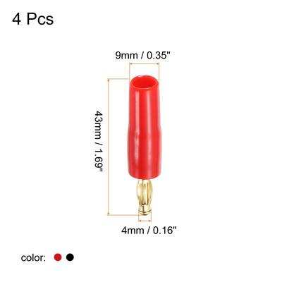 Banana Plugs Jack Connector Screw Type 4mm Gold-Plated Copper Red Black 4Pcs - Red, Black