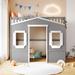 Twin Size House Loft Bed Bedroom Wood Kids' Beds with Roof and Window & Upper Bunk Guardrail, Ladder Reliable Safety Design