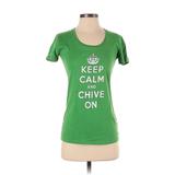 Chive Tees Short Sleeve T-Shirt: Scoop Neck Covered Shoulder Green Graphic Tops - Women's Size Small