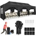 SANOPY 10 x30 Canopy Heavy Duty Pop up Canopy Tent Outdoor Gazebo Shelter Portable Instant Commercial Wedding Party Tent with 8 Removable Sidewalls&3 Heigh Adjustable&Roller Bag Black