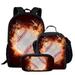 FKELYI Flame Baseball Backpack Primary Boys Girls Kids Shoulder Bookbags Pencase Set Casual College and Campus Travel Meal Box Camping Knapsacks Set of 3