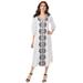 Plus Size Women's Embroidered Long Dress by Roaman's in White Black Medallion Embroidery (Size 26/28)