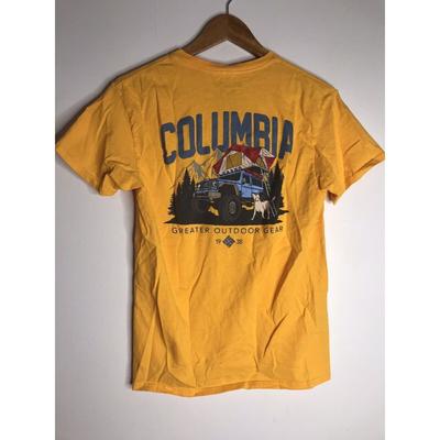 Columbia Shirts | Columbia Men's Medium (Small) Yellow Orange Truck Tent Camping Dog T-Shirt | Color: Orange | Size: M